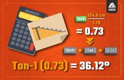 El ángulo de inclinación de la escalera se calcula dividiendo la altura del descanso entre la distancia del inicio de la escalera al borde del descanso